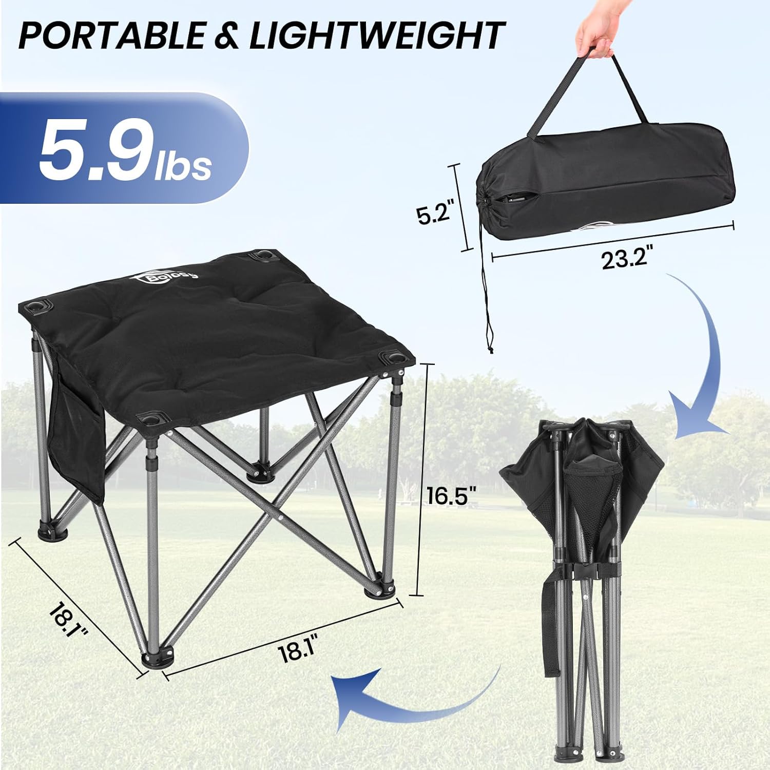 Bolosy Camping Stool Oversized Camping Foot Stool Ottoman Heavy Duty Camp Stool Padded Camping Chair Foot Rest Foldable Footrest