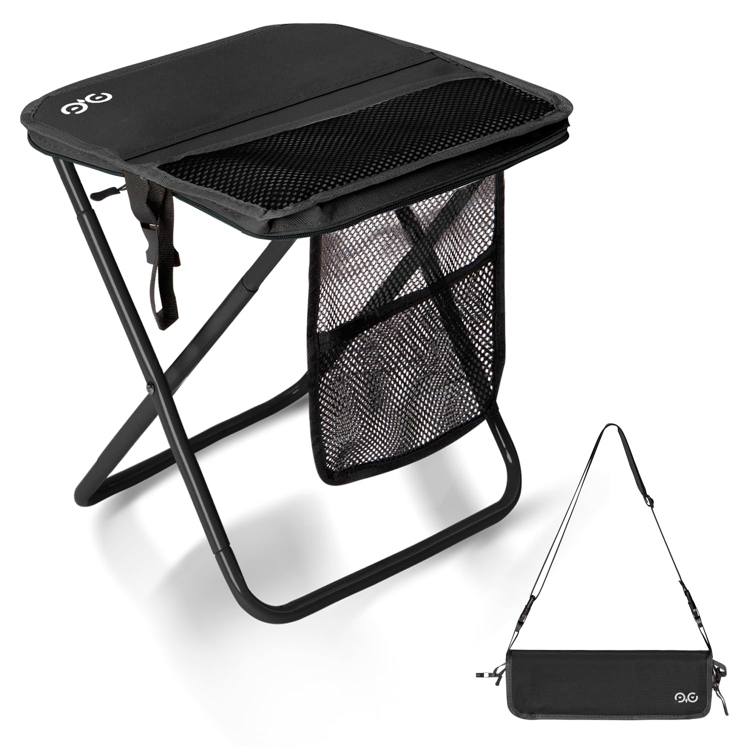 CAMDOOR Portable Collapsible Stool, 16″Folding Stool with 3 Side Pockets and Shoulder Strap, Extra Large Camping Chair Supports 400 lbs, Ultralight Portable Seat for Outdoor, Hiking, Fishing (Green)
