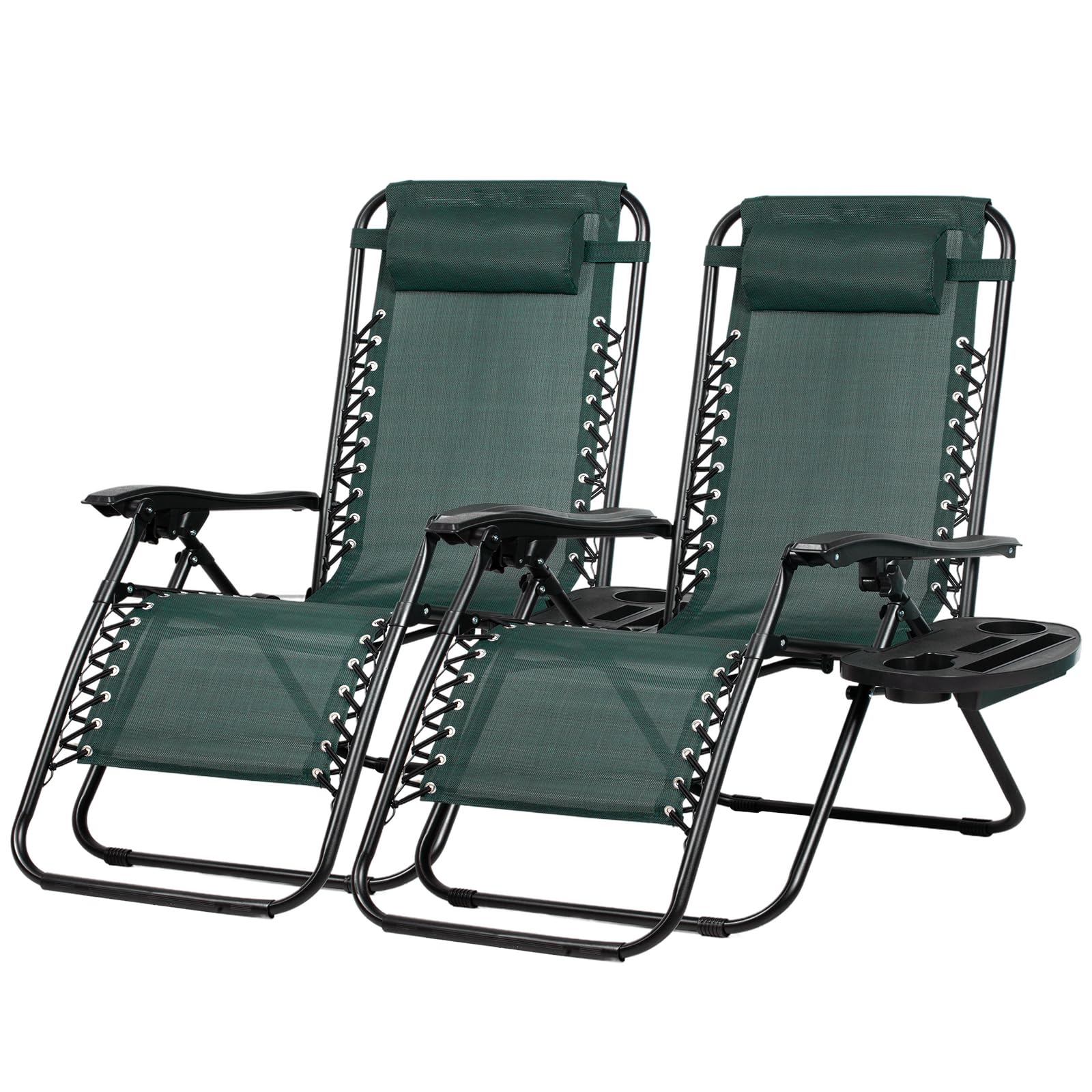 Nazhura Set of 2 Relaxing Recliners Patio Chairs Adjustable Steel Mesh Zero Gravity Lounge Chair Beach Chairs with Pillow and Cup Holder Black