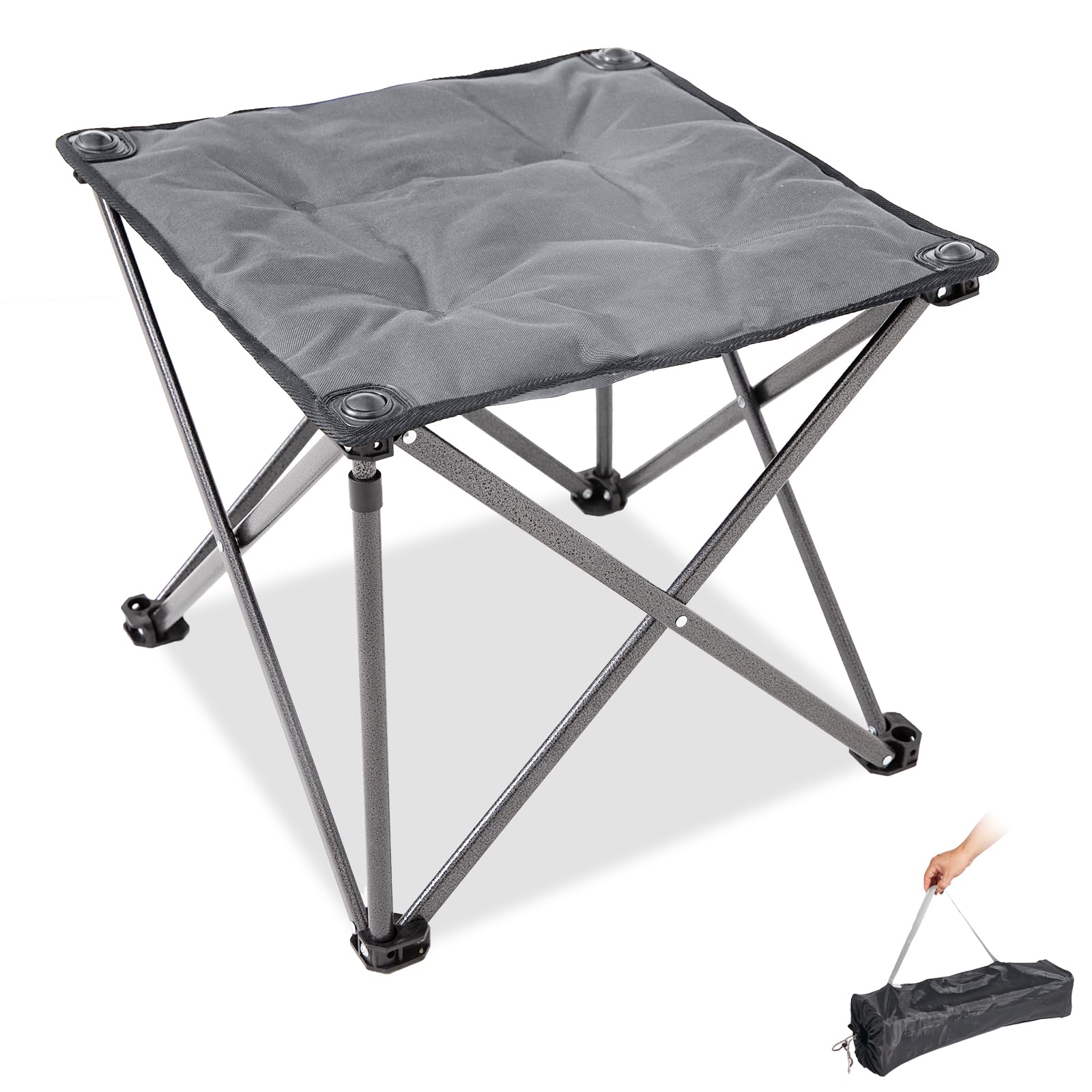 FUNDANGO Folding Camping Stool, 18.1 Inch Oversized Foot Stools 330 Lbs Heavy Duty Portable Padded Seat Anti-Slip Foots & Carry Bag for Fishing Outdoor Lawn Travel (Black)