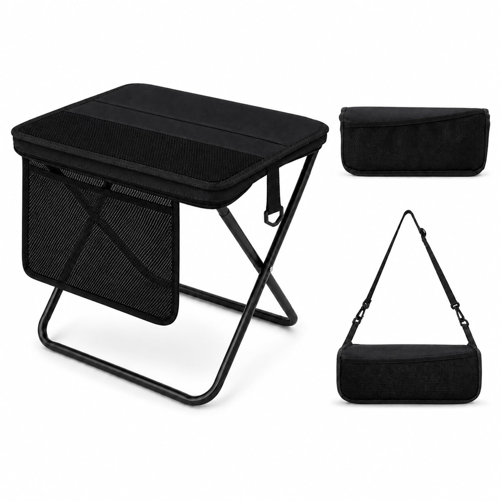 Portable Folding Stool for Adults, 2 Pack Foldable Backpack Stools with Shoulder Strap, 1.77 lb Lightweight Camping Stools, Compact Travel Seats for Fishing, Hiking, Gardening, Festivals, Khaki