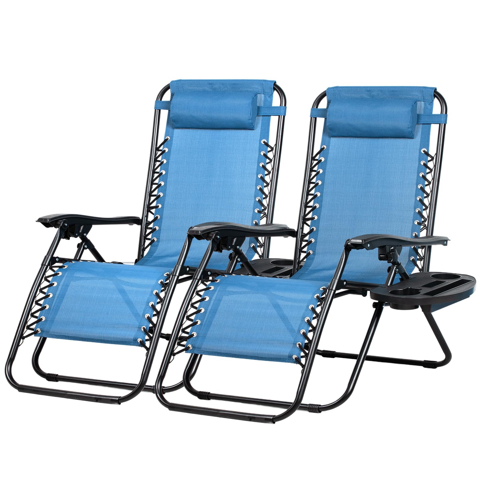 Nazhura Set of 2 Relaxing Recliners Patio Chairs Adjustable Steel Mesh Zero Gravity Lounge Chair Beach Chairs with Pillow and Cup Holder Black