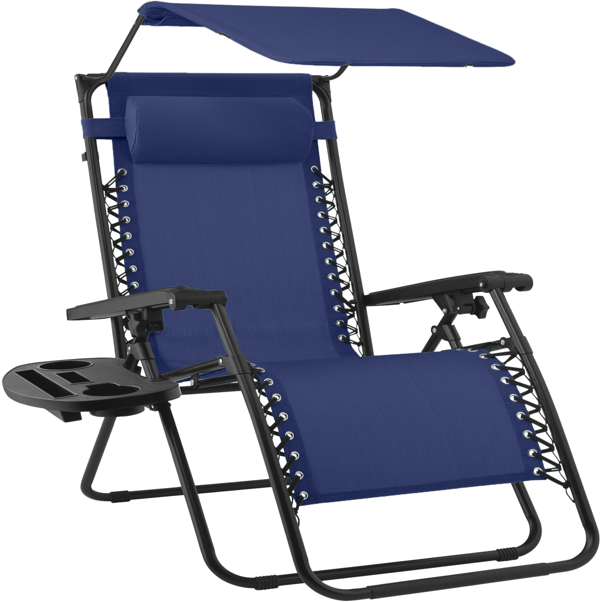 Best Choice Products Folding Zero Gravity Outdoor Recliner Patio Lounge Chair w/Adjustable Canopy Shade, Headrest, Side Accessory Tray, Textilene Mesh - Sage Green
