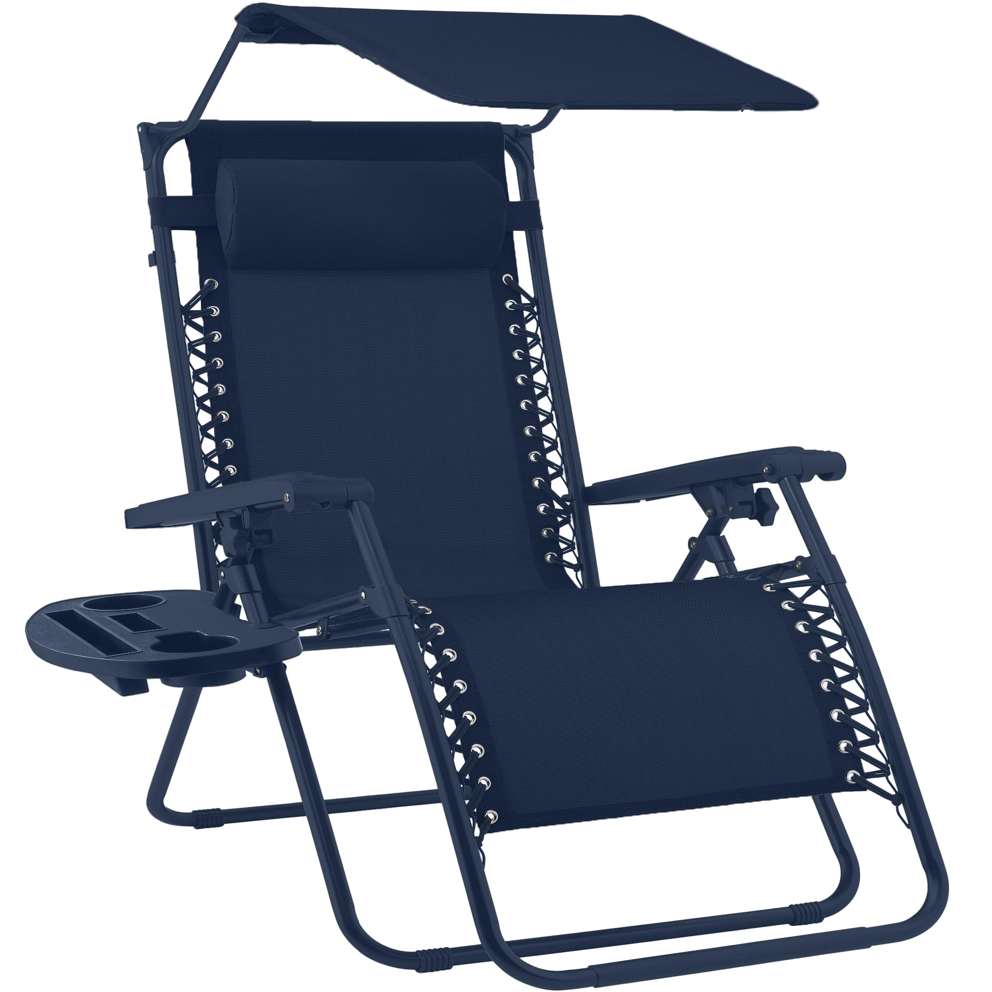 Best Choice Products Folding Zero Gravity Outdoor Recliner Patio Lounge Chair w/Adjustable Canopy Shade, Headrest, Side Accessory Tray, Textilene Mesh - Sage Green