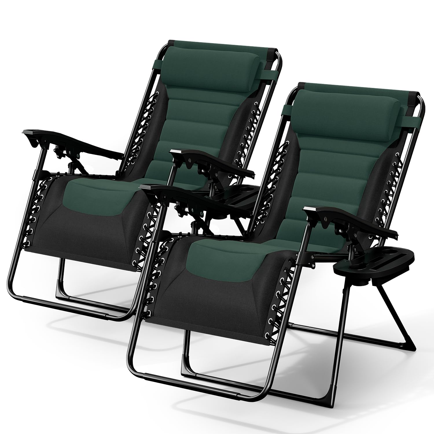 Nestl Outdoor Padded Zero Gravity Chair, Patio Lounge Chair Outdoor Recliner, Oversized Anti Gravity Lounger with Adjustable Headrest and Cup Holder, Foldable for Camping, Yard - Black/Grey