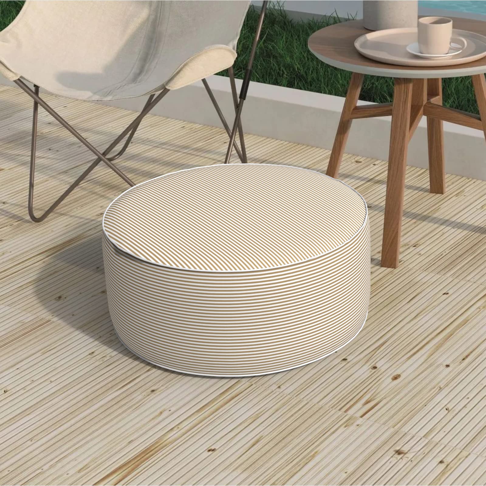 Outdoor Inflatable Stool Ottoman D31”xH14”, All Weather Portable Footrest Stool, Furniture Stool Ottomans for Home Garden Beach, Crayon Shells