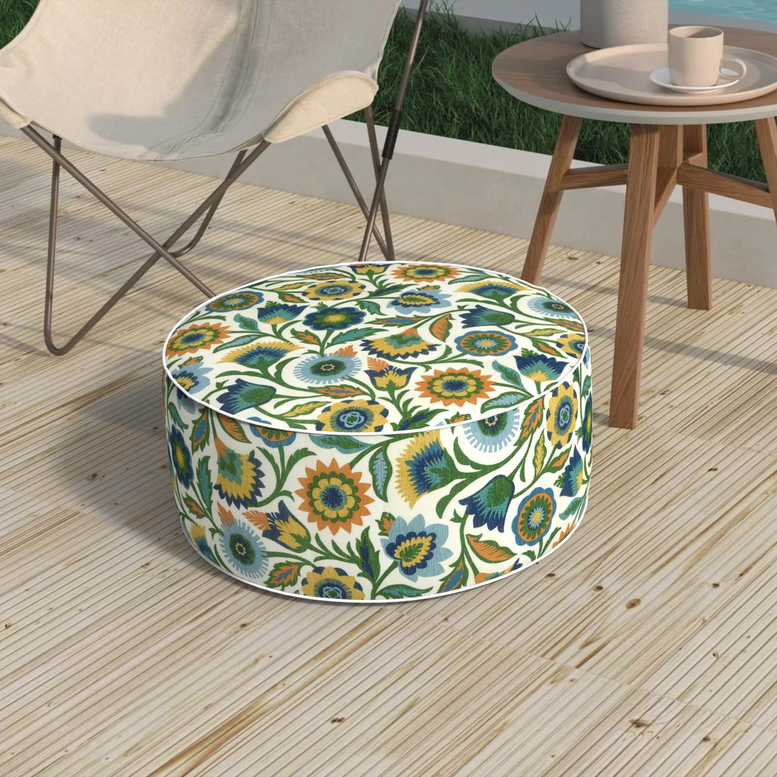 Outdoor Inflatable Stool Ottoman D31”xH14”, All Weather Portable Footrest Stool, Furniture Stool Ottomans for Home Garden Beach, Crayon Shells