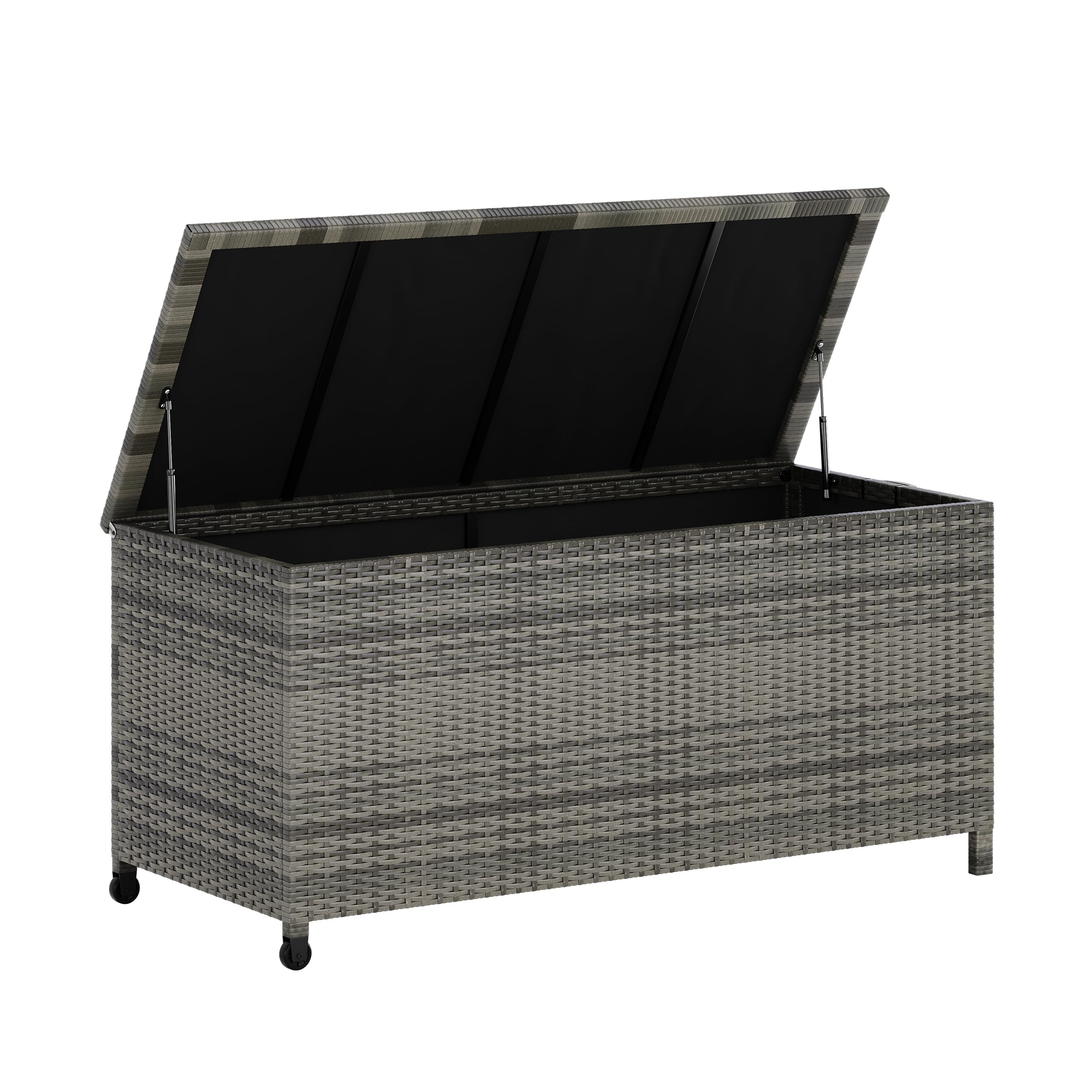 Outdoor Storage Bench with Cushion, 2-Seater PE Rattan Storage Box with Backrest & Armrests, 75 Gallon, 400 lbs Capacity Weatherproof Patio Bench for Garden, Balcony, Porch, Pool, Yard,Dark Brown