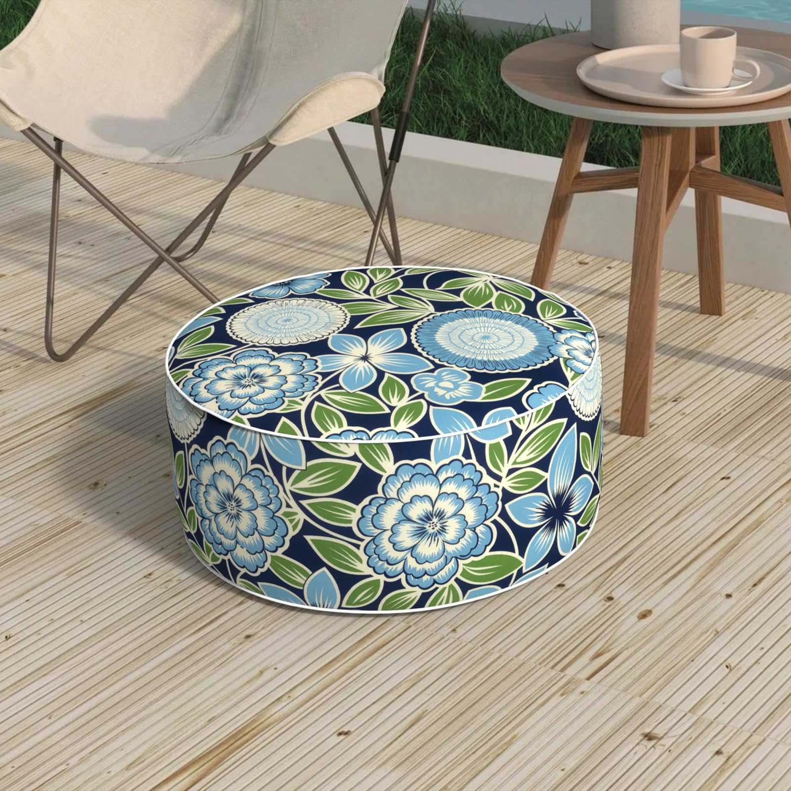 Outdoor Inflatable Stool Ottoman D31”xH14”, All Weather Portable Footrest Stool, Furniture Stool Ottomans for Home Garden Beach, Crayon Shells