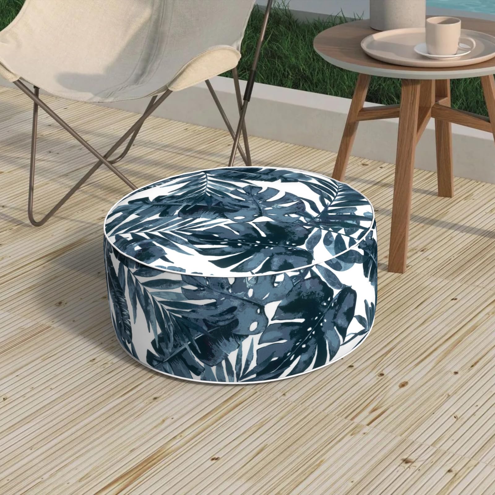 Outdoor Inflatable Stool Ottoman D31”xH14”, All Weather Portable Footrest Stool, Furniture Stool Ottomans for Home Garden Beach, Crayon Shells