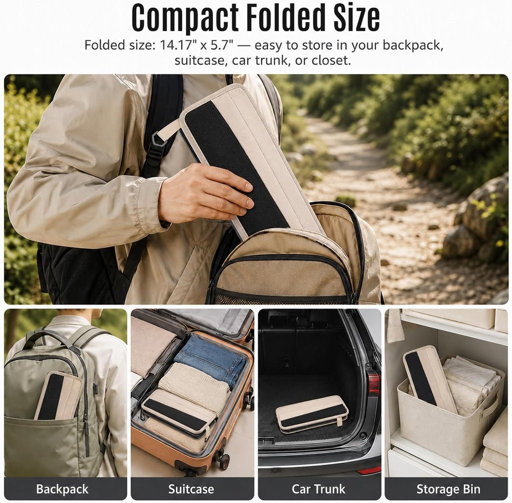 Portable Folding Stool for Adults, 2 Pack Foldable Backpack Stools with Shoulder Strap, 1.77 lb Lightweight Camping Stools, Compact Travel Seats for Fishing, Hiking, Gardening, Festivals, Khaki