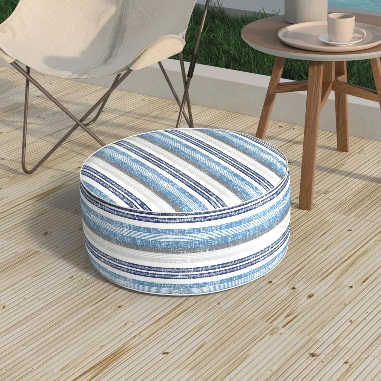 Outdoor Inflatable Stool Ottoman D31”xH14”, All Weather Portable Footrest Stool, Furniture Stool Ottomans for Home Garden Beach, Crayon Shells