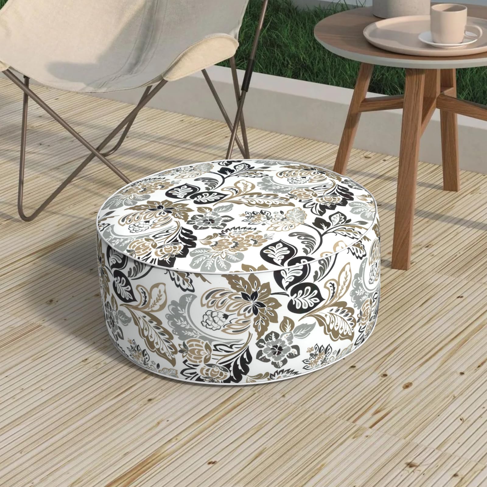Outdoor Inflatable Stool Ottoman D31”xH14”, All Weather Portable Footrest Stool, Furniture Stool Ottomans for Home Garden Beach, Crayon Shells
