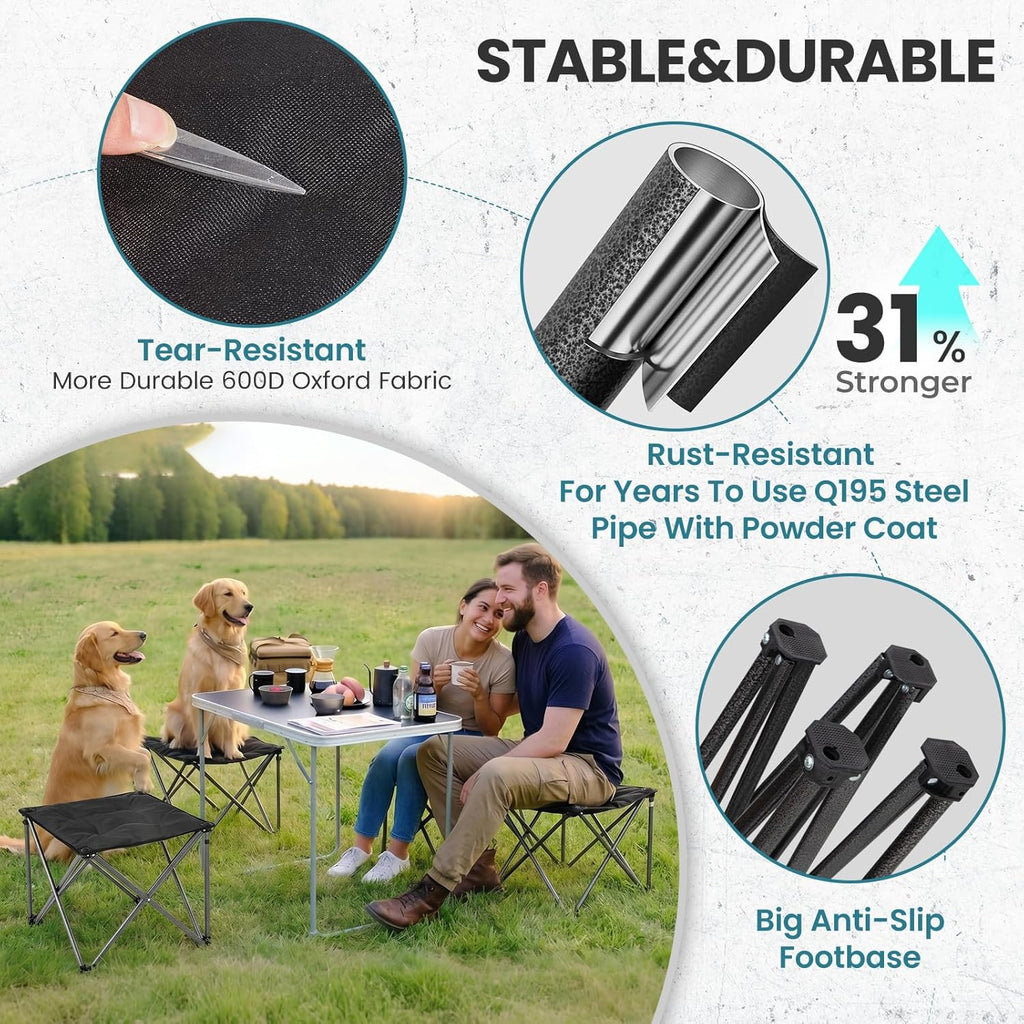 FUNDANGO Folding Camping Stool, 18.1 Inch Oversized Foot Stools 330 Lbs Heavy Duty Portable Padded Seat Anti-Slip Foots & Carry Bag for Fishing Outdoor Lawn Travel (Black)