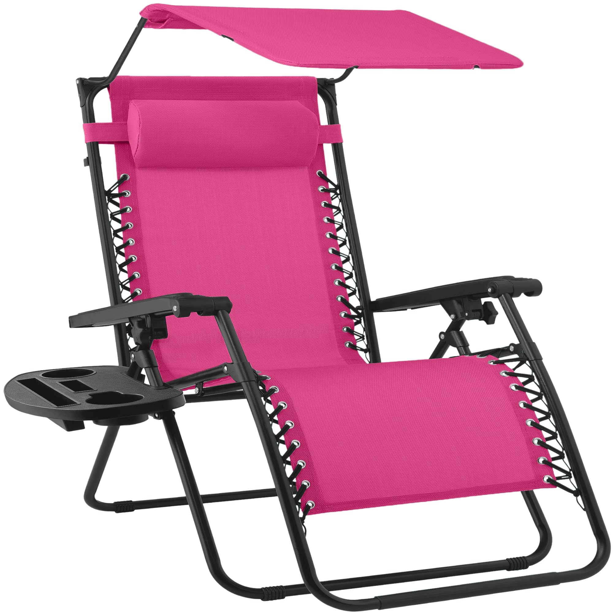 Best Choice Products Folding Zero Gravity Outdoor Recliner Patio Lounge Chair w/Adjustable Canopy Shade, Headrest, Side Accessory Tray, Textilene Mesh - Sage Green