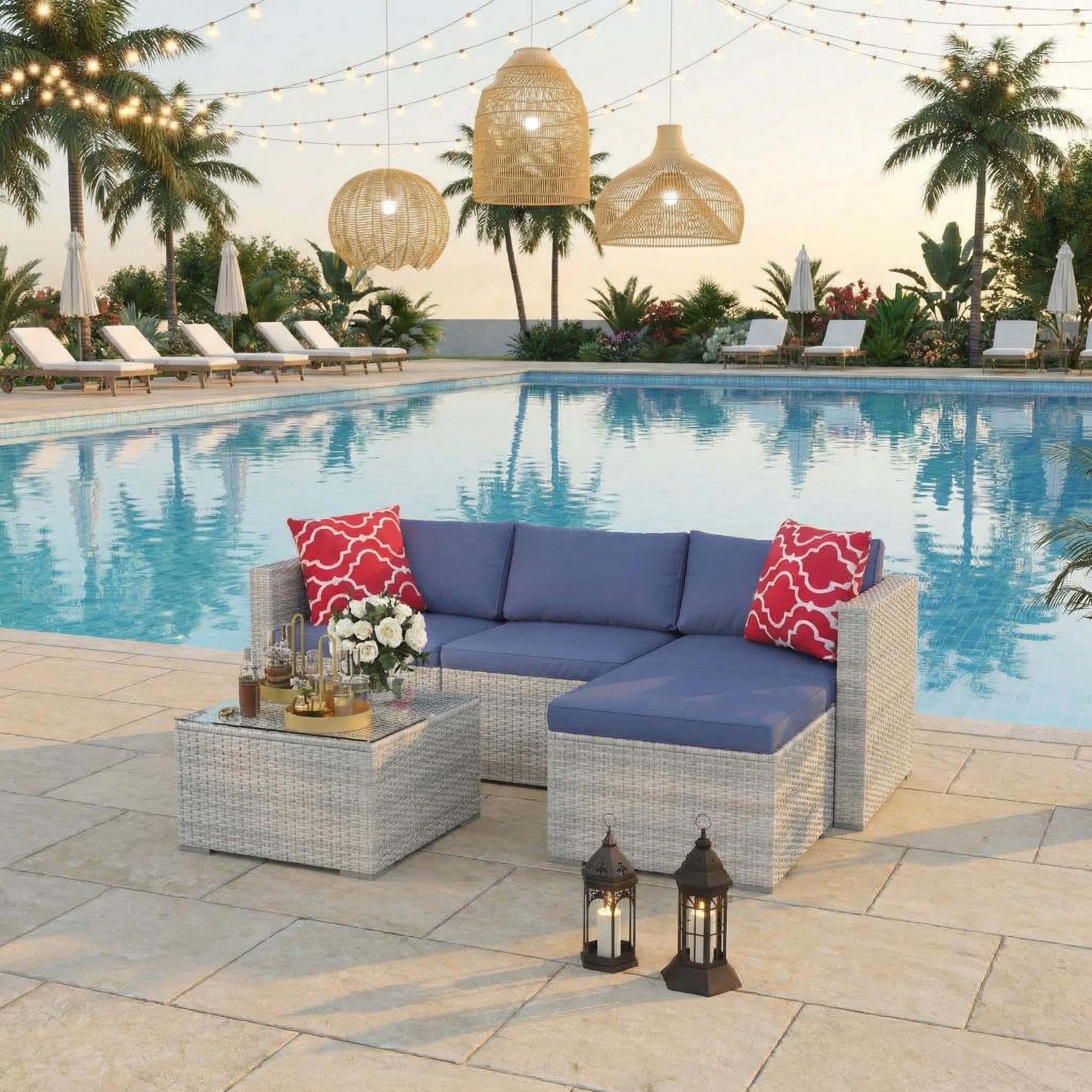 Outdoor Storage Bench with Cushion, Hand-Woven Yellow Wicker Deck Box with Backrest, Large Capacity Patio Storage Seat, Waterproof All-Weather Rattan Bench for Garden, Porch, Poolside