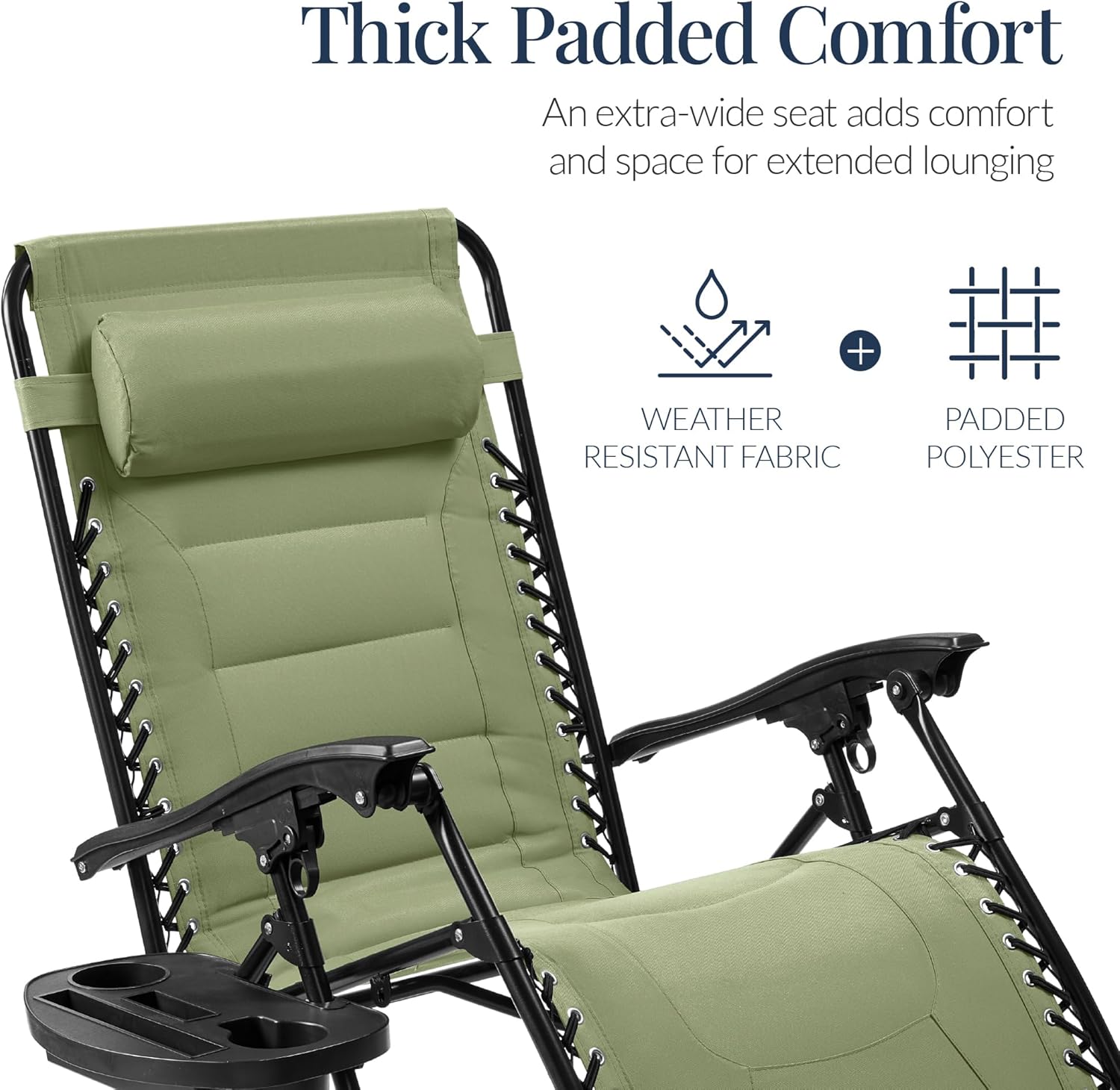Best Choice Products Oversized Padded Zero Gravity Chair, Folding Outdoor Patio Recliner, XL Anti Gravity Lounger for Backyard w/Headrest, Cup Holder, Side Tray, Polyester Mesh - Sage Green