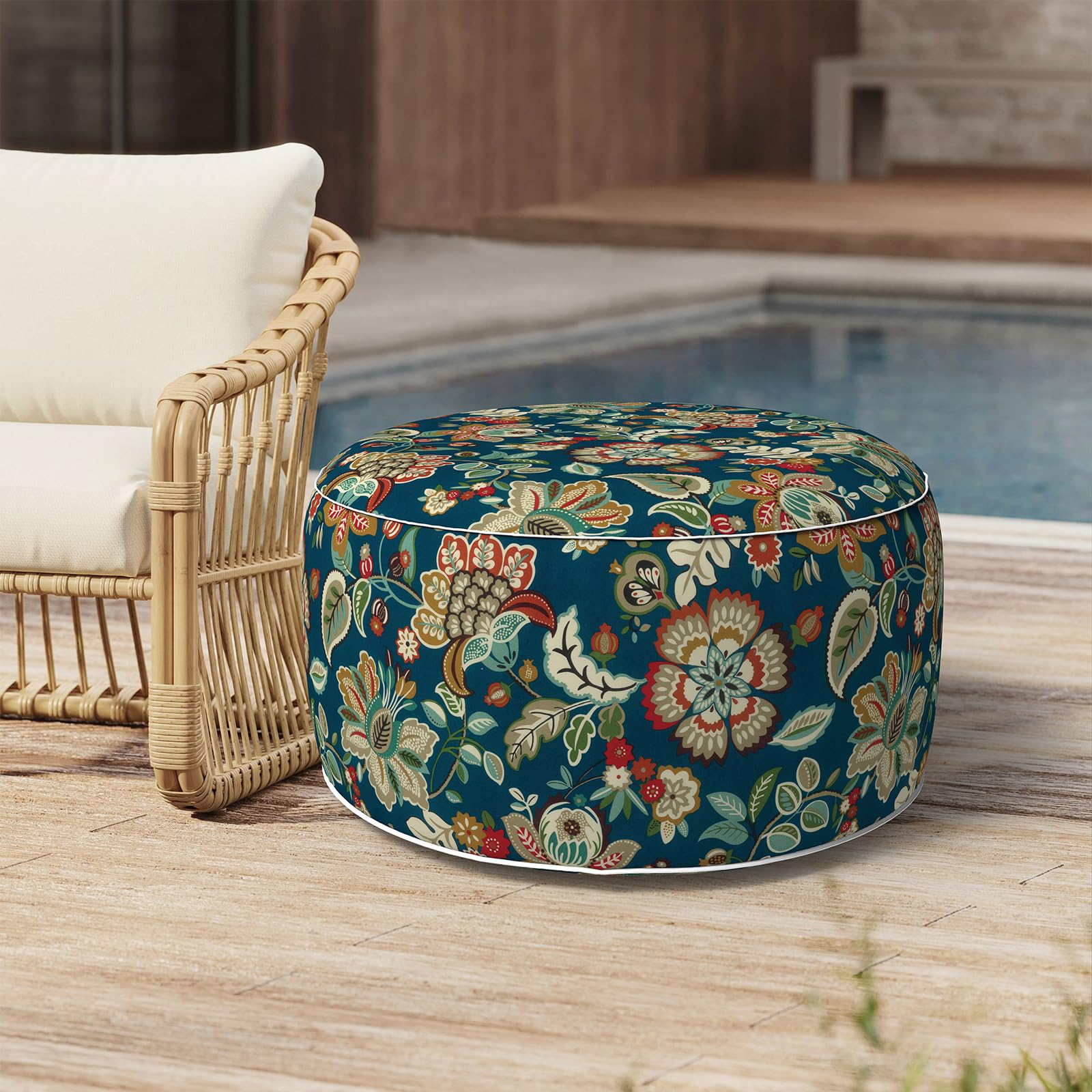 Outdoor Inflatable Stool Ottoman D31”xH14”, All Weather Portable Footrest Stool, Furniture Stool Ottomans for Home Garden Beach, Crayon Shells