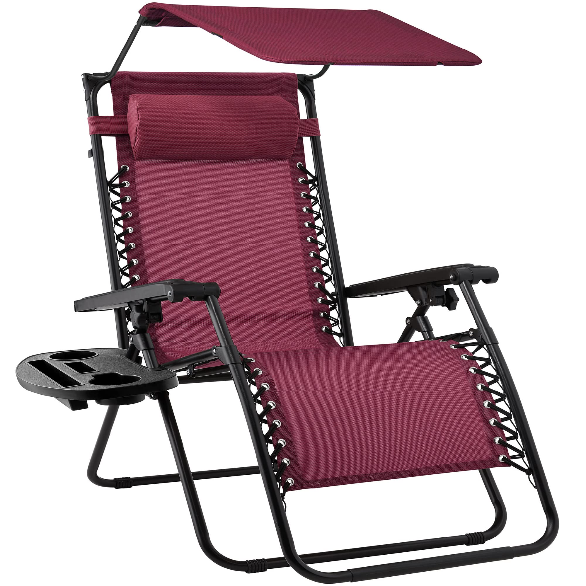 Best Choice Products Folding Zero Gravity Outdoor Recliner Patio Lounge Chair w/Adjustable Canopy Shade, Headrest, Side Accessory Tray, Textilene Mesh - Sage Green