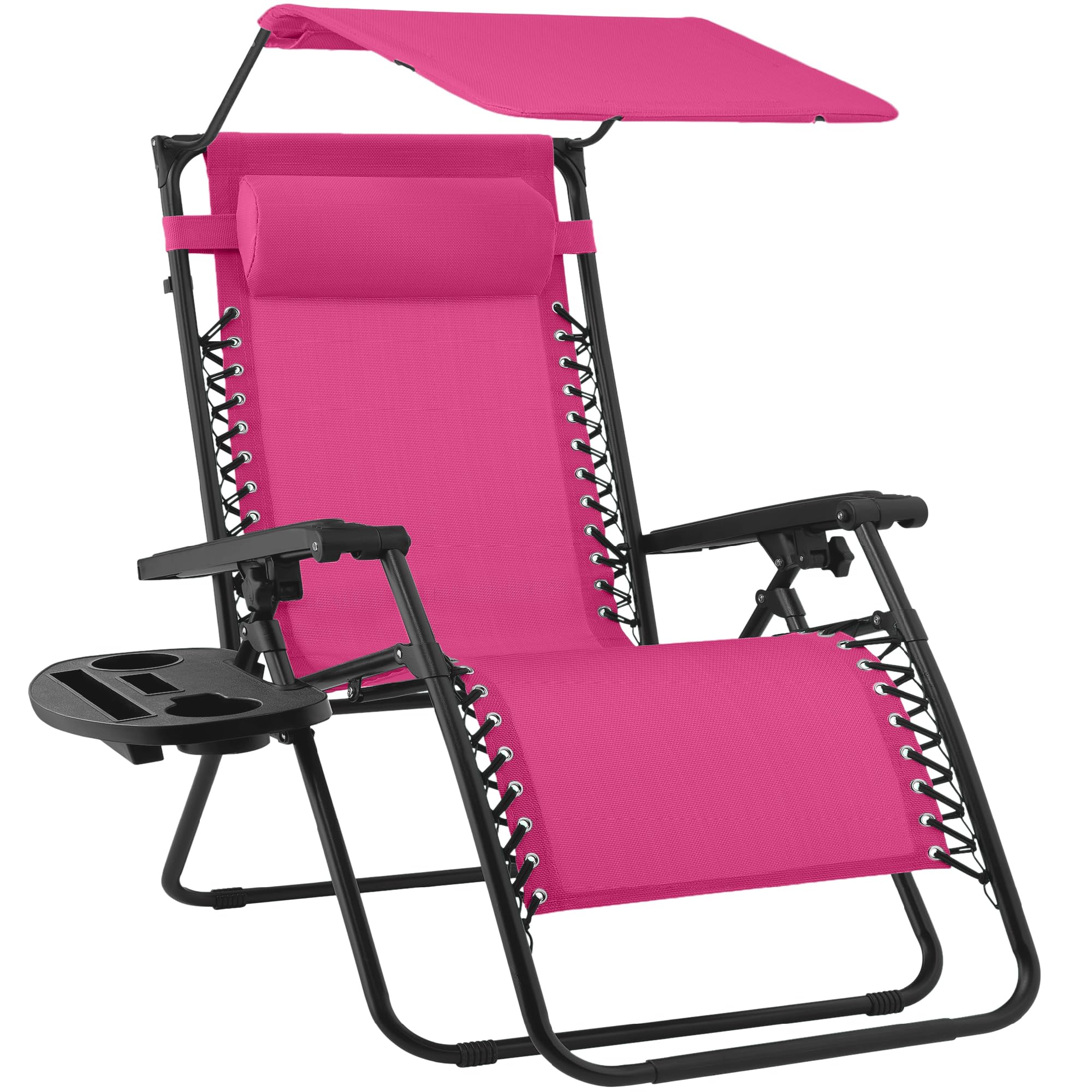Best Choice Products Folding Zero Gravity Outdoor Recliner Patio Lounge Chair w/Adjustable Canopy Shade, Headrest, Side Accessory Tray, Textilene Mesh - Sage Green