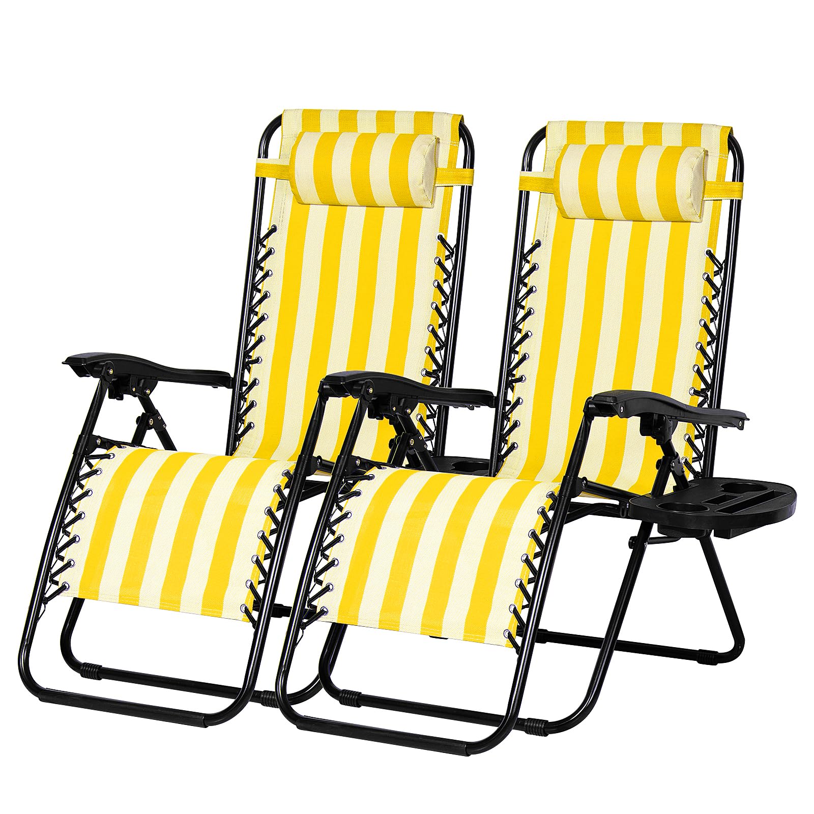 Nazhura Set of 2 Relaxing Recliners Patio Chairs Adjustable Steel Mesh Zero Gravity Lounge Chair Beach Chairs with Pillow and Cup Holder Black