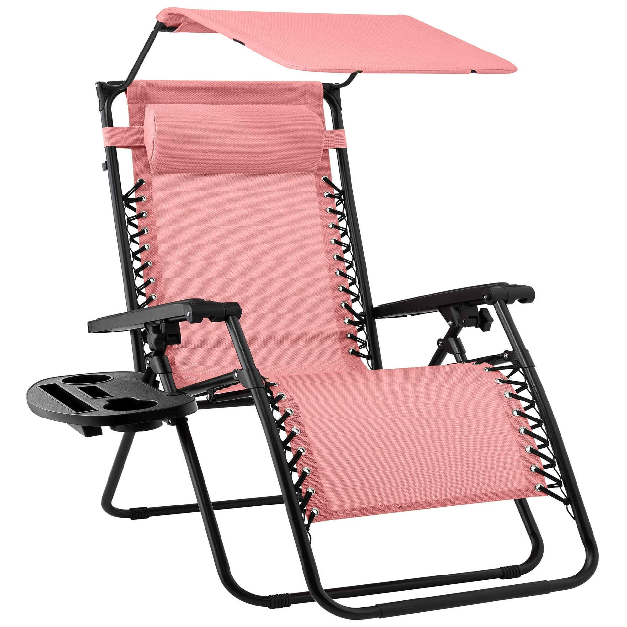 Best Choice Products Folding Zero Gravity Outdoor Recliner Patio Lounge Chair w/Adjustable Canopy Shade, Headrest, Side Accessory Tray, Textilene Mesh - Sage Green