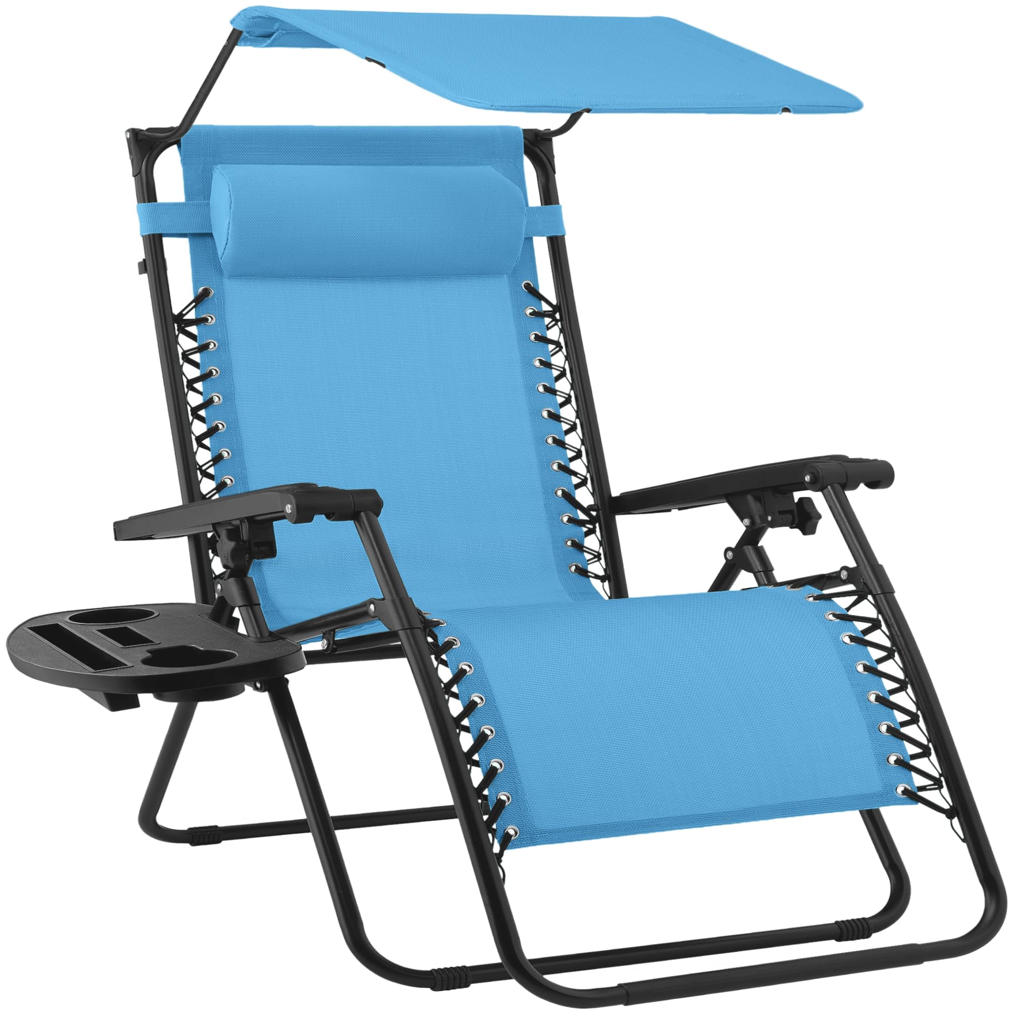Best Choice Products Folding Zero Gravity Outdoor Recliner Patio Lounge Chair w/Adjustable Canopy Shade, Headrest, Side Accessory Tray, Textilene Mesh - Sage Green