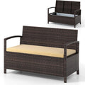 HAPPYGRILL Outdoor Storage Bench Rattan Wicker Deck Box with Padded Cushion for Garden Patio Tools and Supplies, 42 Gal Storage Box