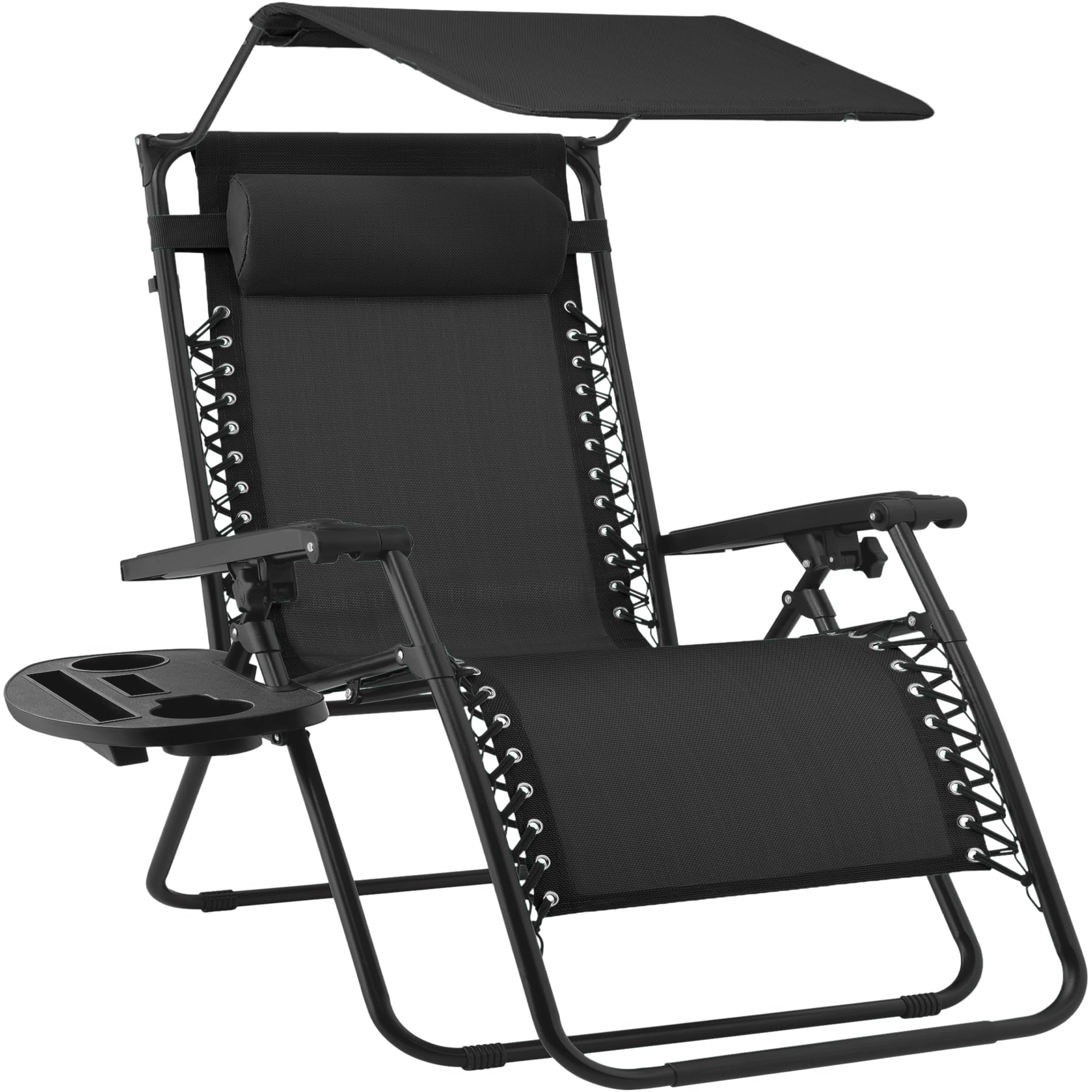 Best Choice Products Folding Zero Gravity Outdoor Recliner Patio Lounge Chair w/Adjustable Canopy Shade, Headrest, Side Accessory Tray, Textilene Mesh - Sage Green