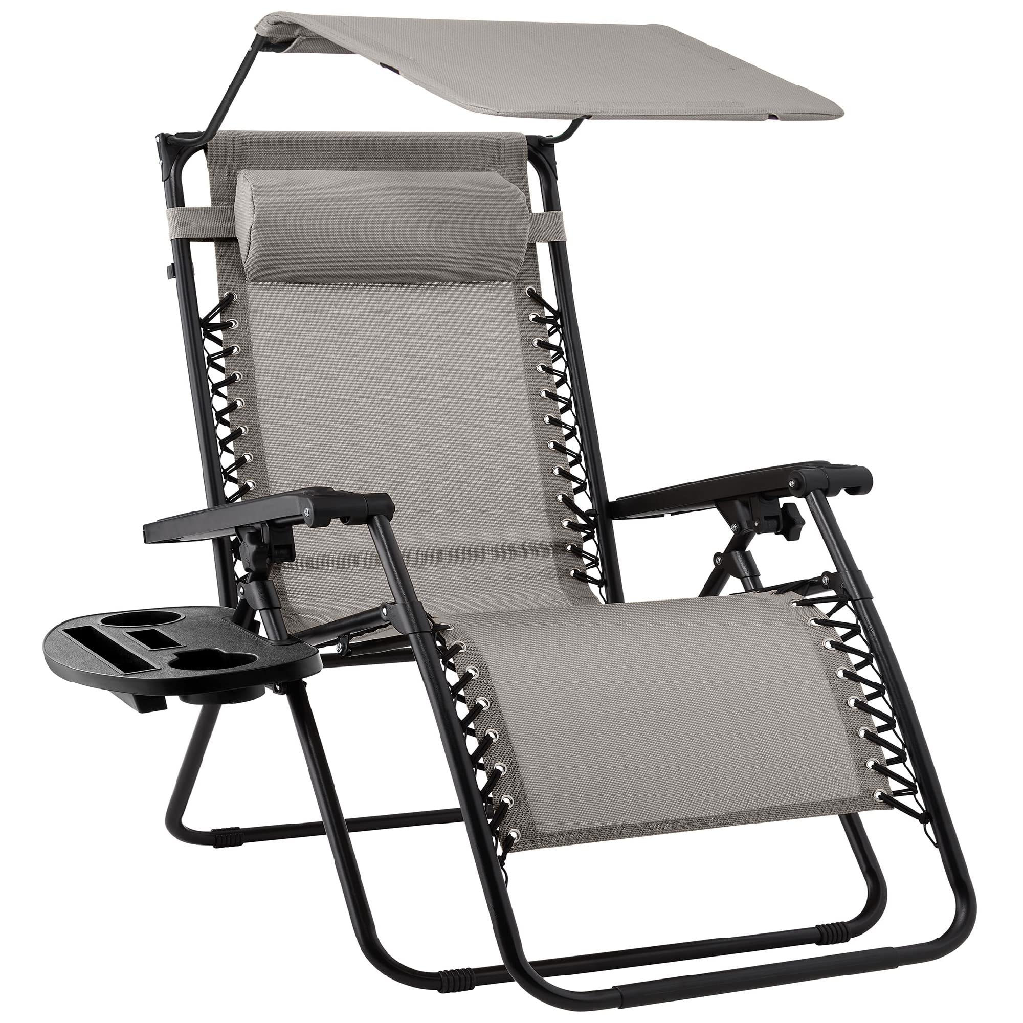 Best Choice Products Folding Zero Gravity Outdoor Recliner Patio Lounge Chair w/Adjustable Canopy Shade, Headrest, Side Accessory Tray, Textilene Mesh - Sage Green