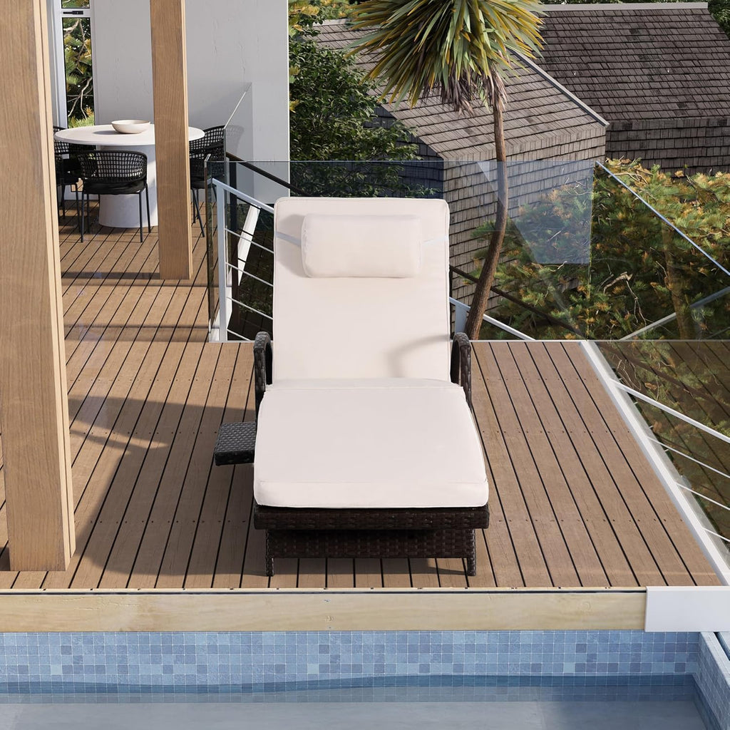 2-Pack White PE Rattan Chaise Lounge, 6-Position Adjustable with Side Table