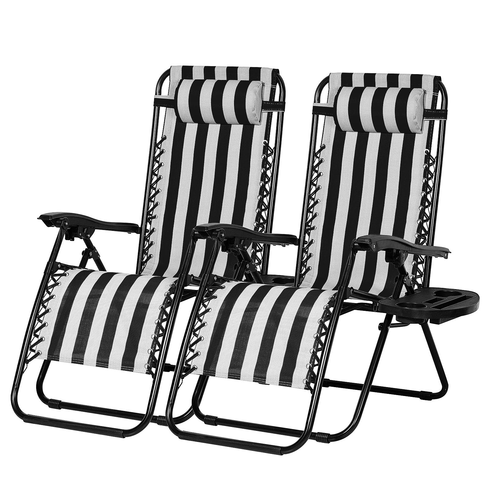 Nazhura Set of 2 Relaxing Recliners Patio Chairs Adjustable Steel Mesh Zero Gravity Lounge Chair Beach Chairs with Pillow and Cup Holder Black
