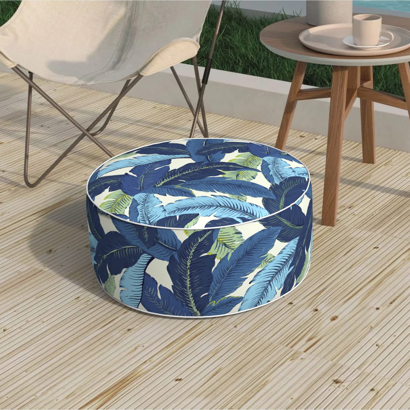 Outdoor Inflatable Stool Ottoman D31”xH14”, All Weather Portable Footrest Stool, Furniture Stool Ottomans for Home Garden Beach, Crayon Shells