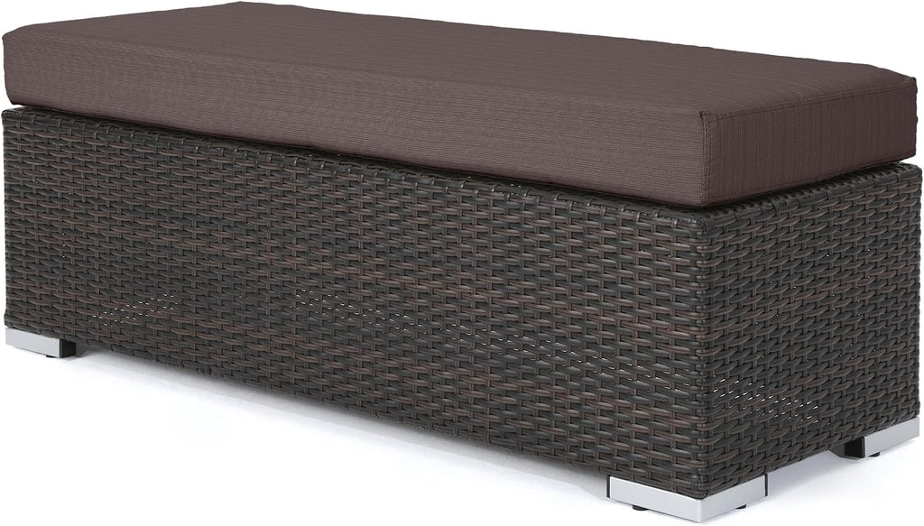 Brown Resin Wicker Outdoor Bench, Iron Frame with Removable Cushion