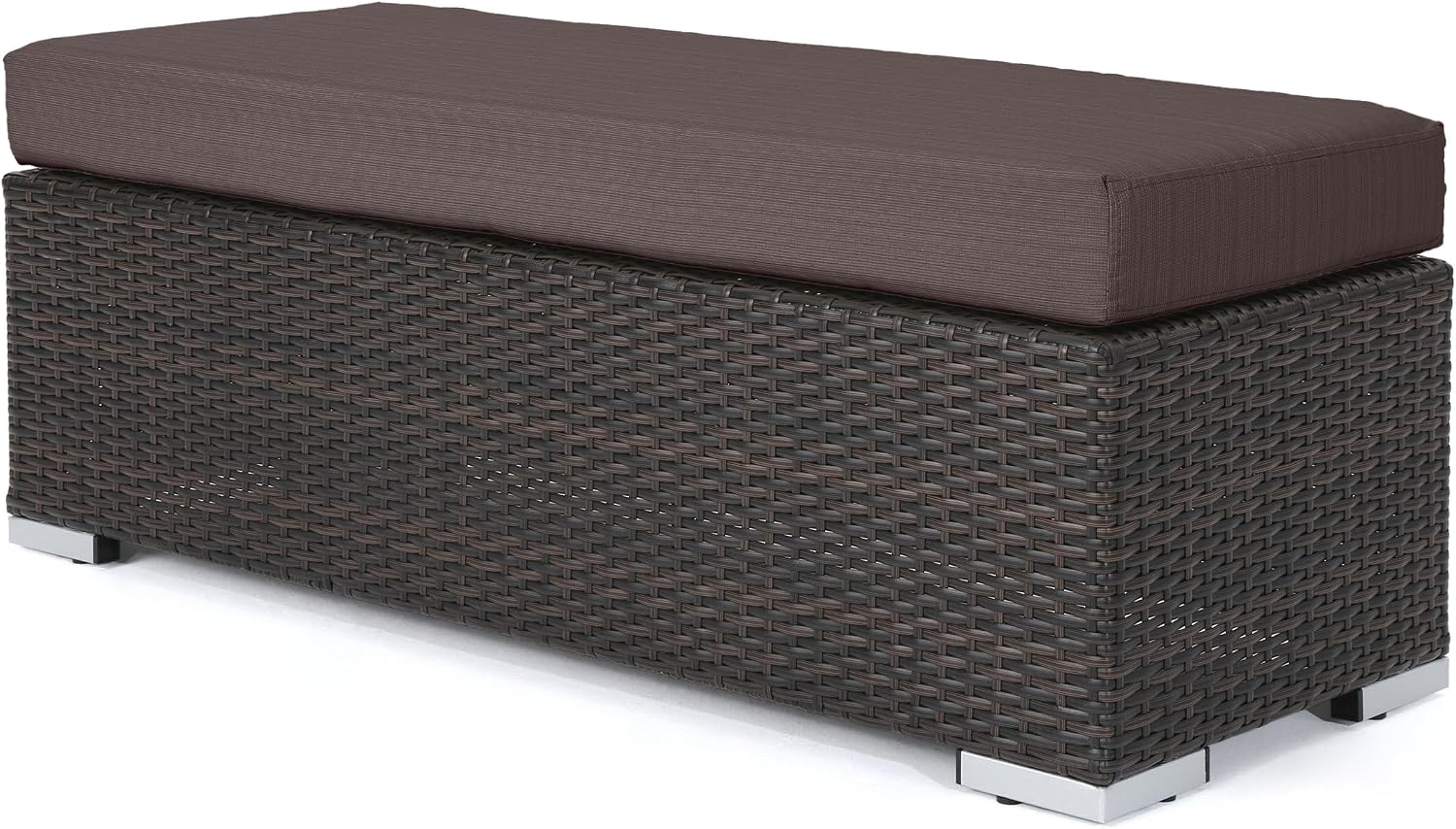 Brown Resin Wicker Outdoor Bench, Iron Frame with Removable Cushion