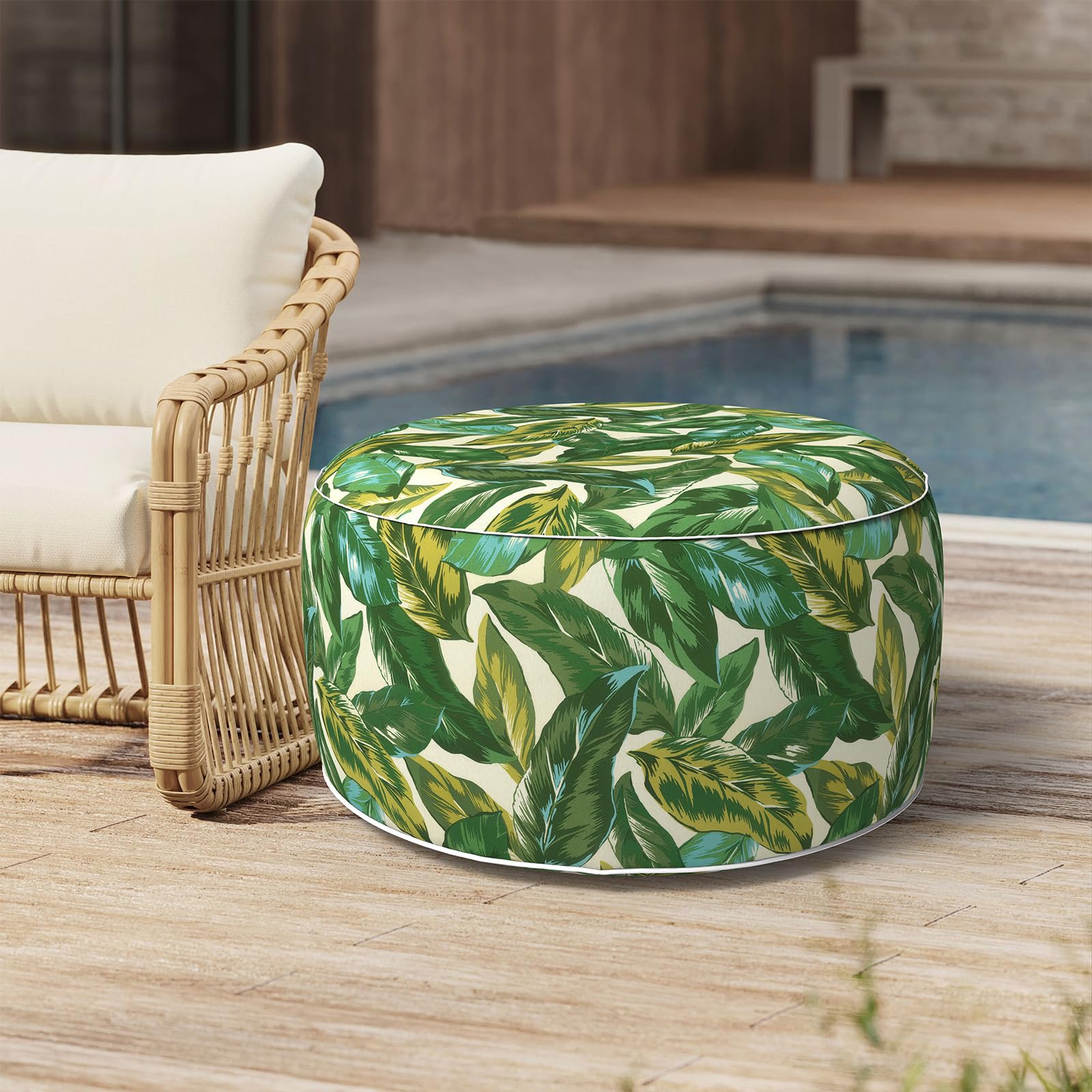 Outdoor Inflatable Stool Ottoman D31”xH14”, All Weather Portable Footrest Stool, Furniture Stool Ottomans for Home Garden Beach, Crayon Shells