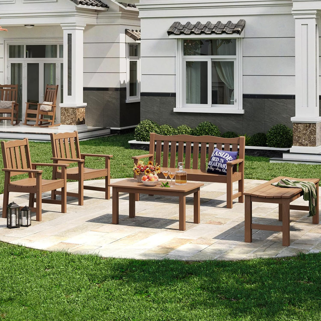 Stoog All-Weather Outdoor Coffee Table, HIPS Patio Coffee Tables for Outdoor, Modern Rectangle End Table for Backyard, Porch, Garden, Pool & Deck, Teak