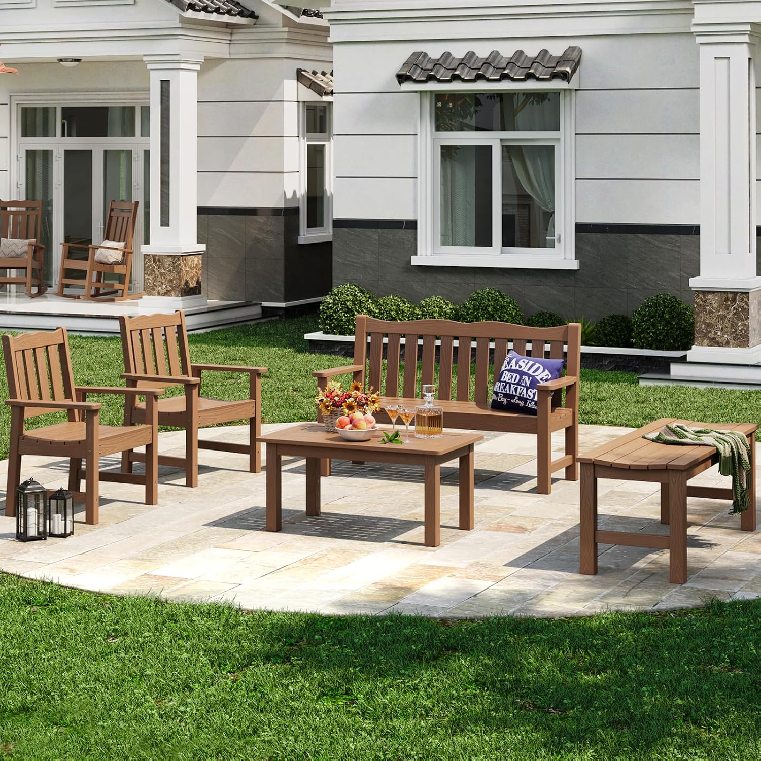 Stoog All-Weather Outdoor Coffee Table, HIPS Patio Coffee Tables for Outdoor, Modern Rectangle End Table for Backyard, Porch, Garden, Pool & Deck, Teak