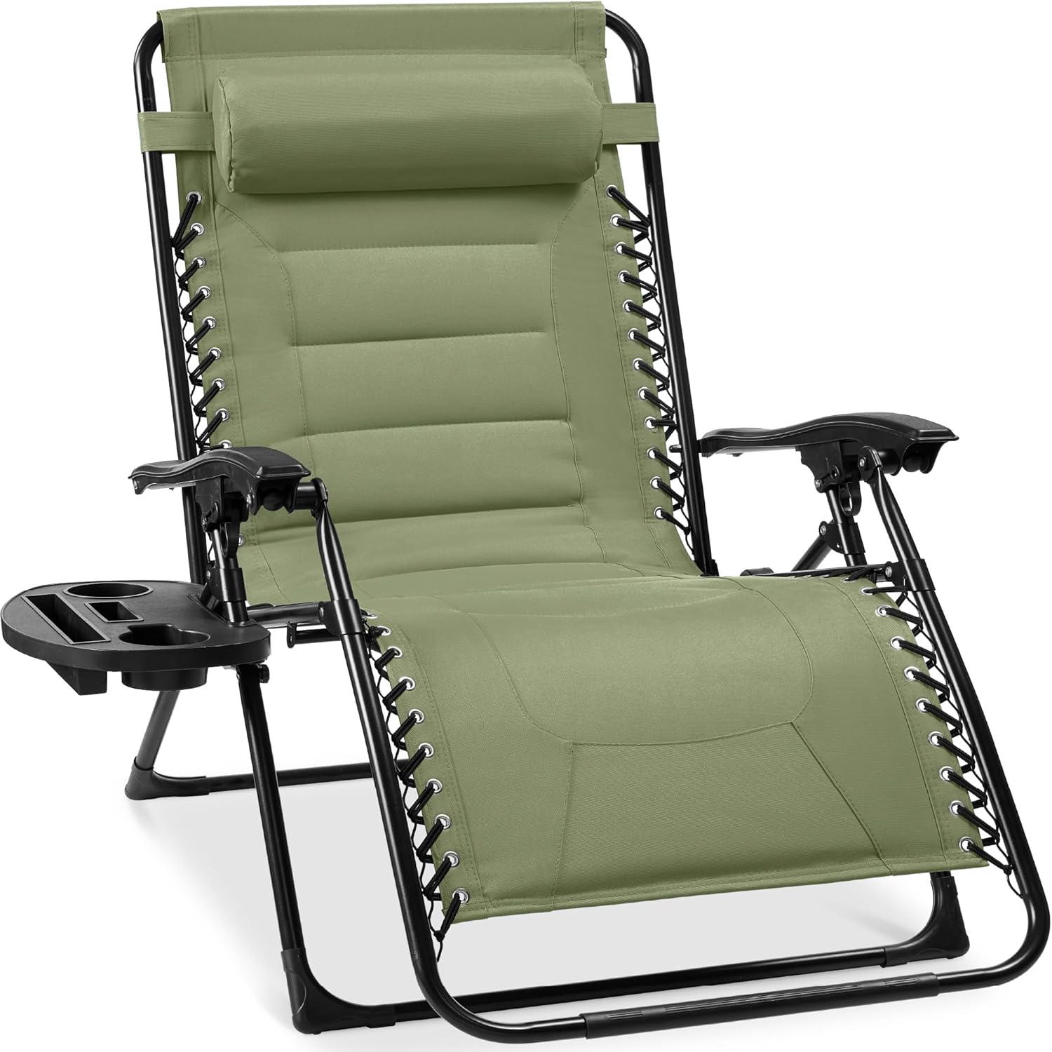 Best Choice Products Oversized Padded Zero Gravity Chair, Folding Outdoor Patio Recliner, XL Anti Gravity Lounger for Backyard w/Headrest, Cup Holder, Side Tray, Polyester Mesh - Sage Green