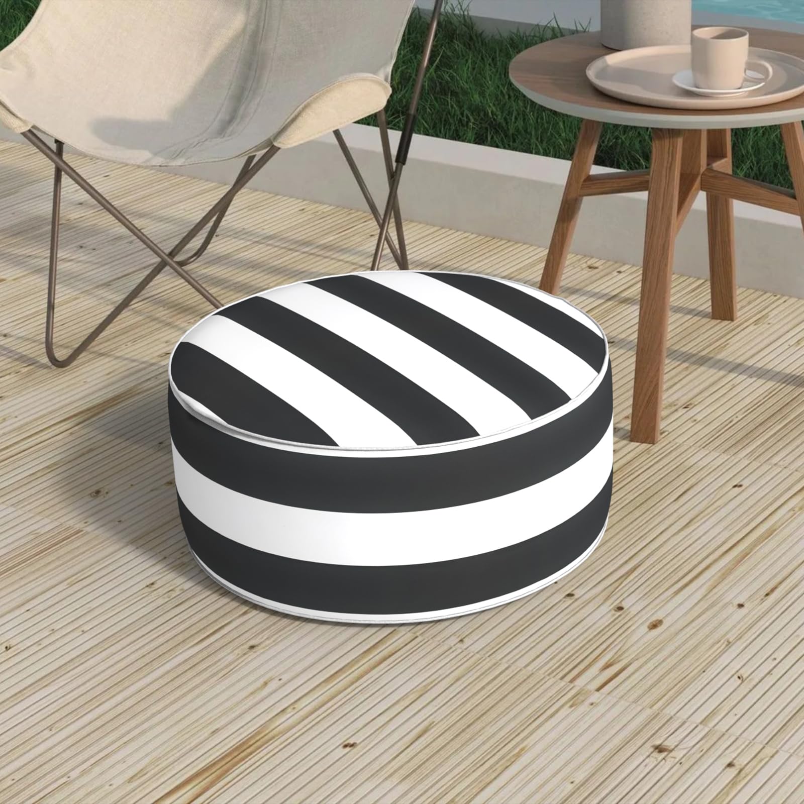 Outdoor Inflatable Stool Ottoman D31”xH14”, All Weather Portable Footrest Stool, Furniture Stool Ottomans for Home Garden Beach, Crayon Shells