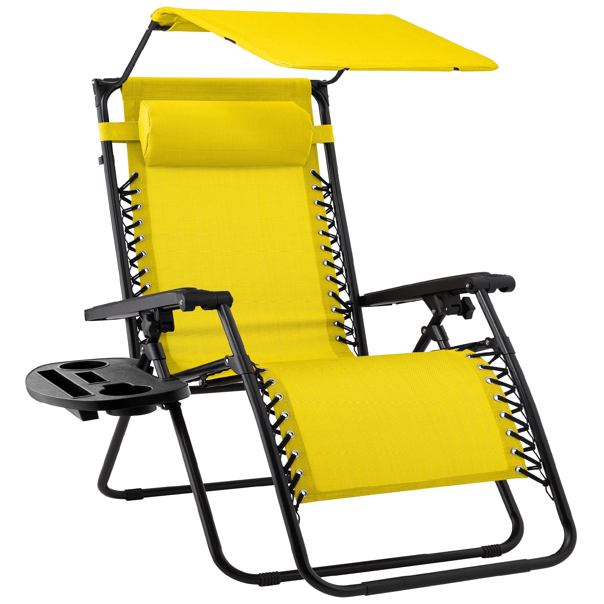 Best Choice Products Folding Zero Gravity Outdoor Recliner Patio Lounge Chair w/Adjustable Canopy Shade, Headrest, Side Accessory Tray, Textilene Mesh - Sage Green