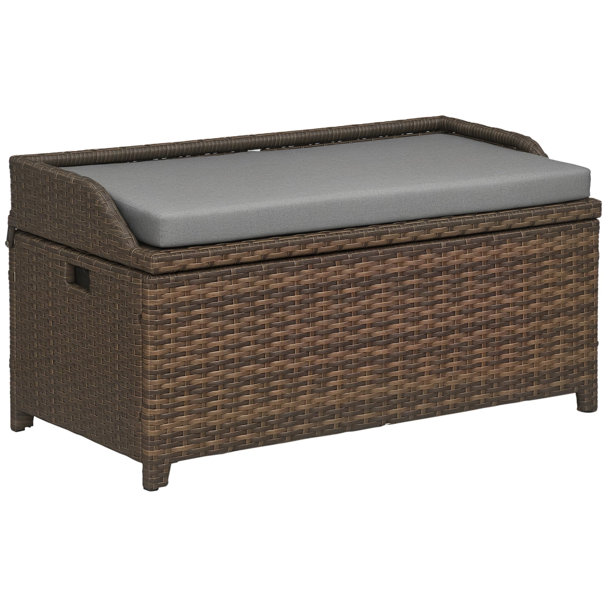 Outsunny 38 Gallon Outdoor Wicker Storage Bench Deck Box, PE Rattan Patio Furniture Pool Storage Bin Container with Interior Waterproof Cloth Bag and Comfortable Cushion, White