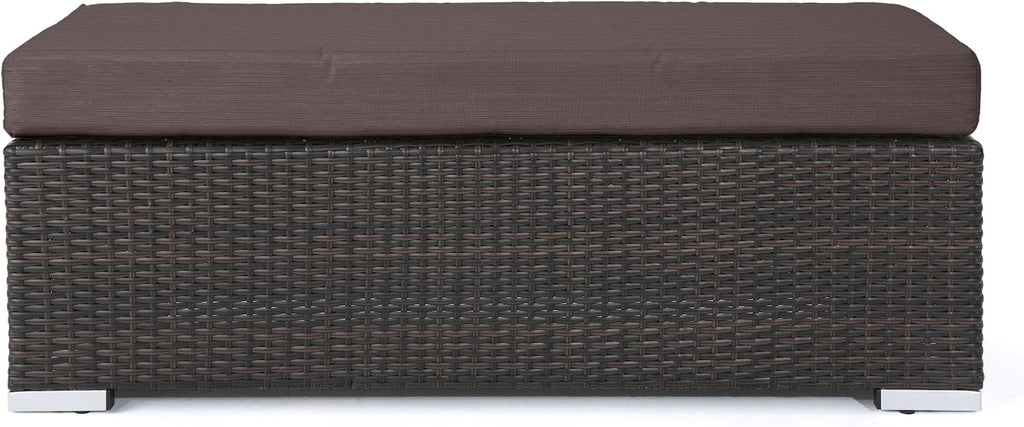 Brown Resin Wicker Outdoor Bench, Iron Frame with Removable Cushion