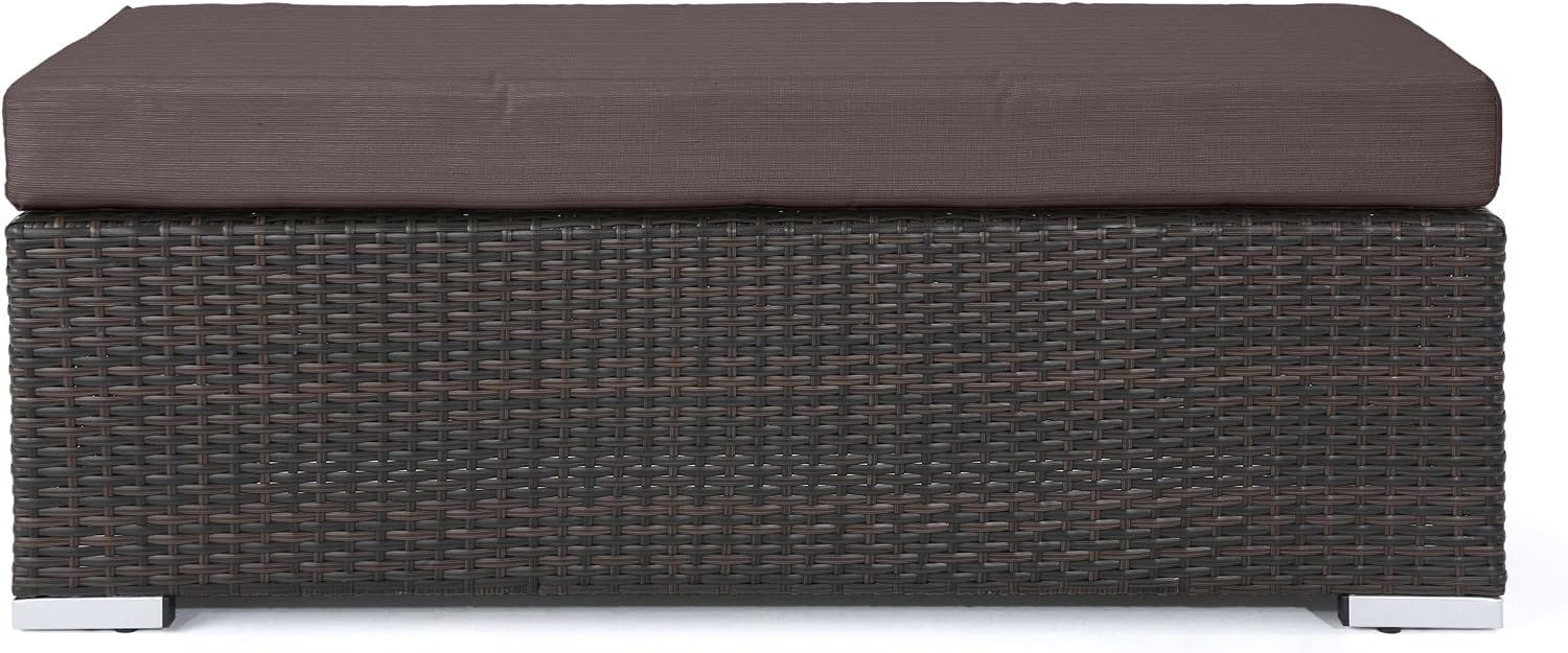 Brown Resin Wicker Outdoor Bench, Iron Frame with Removable Cushion