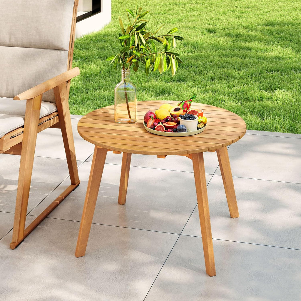 Tangkula Outdoor Side Table, 24.5 Inch Acacia Wood Round Accent Bistro Patio Table with Slatted Tabletop, for Backyard, Balcony, Poolside, Garden (1)