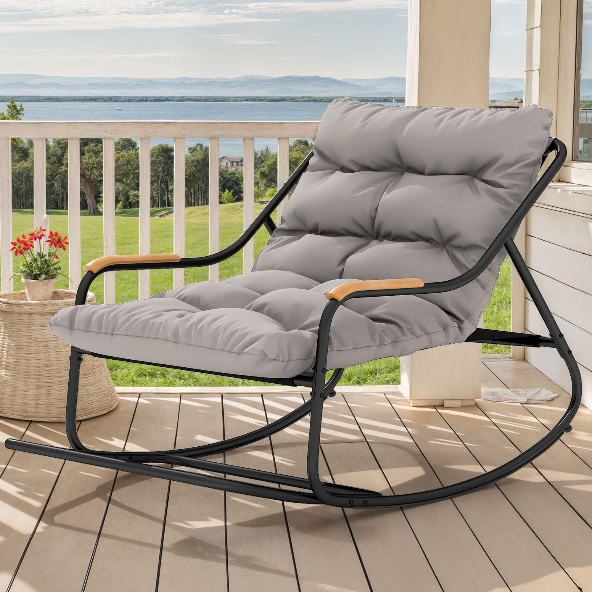 YITAHOME Outdoor Recliner Chair, Wicker Recliner Chair w/150° Reclining, Adjustable Footrest, Flip Table, Reclining Lounge Chair with 2.8" Thick Cushions for Deck Backyard Pool Side, Beige