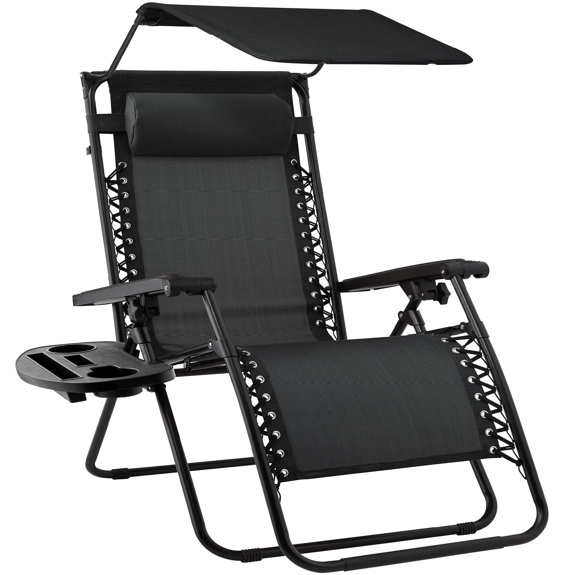 Best Choice Products Folding Zero Gravity Outdoor Recliner Patio Lounge Chair w/Adjustable Canopy Shade, Headrest, Side Accessory Tray, Textilene Mesh - Sage Green