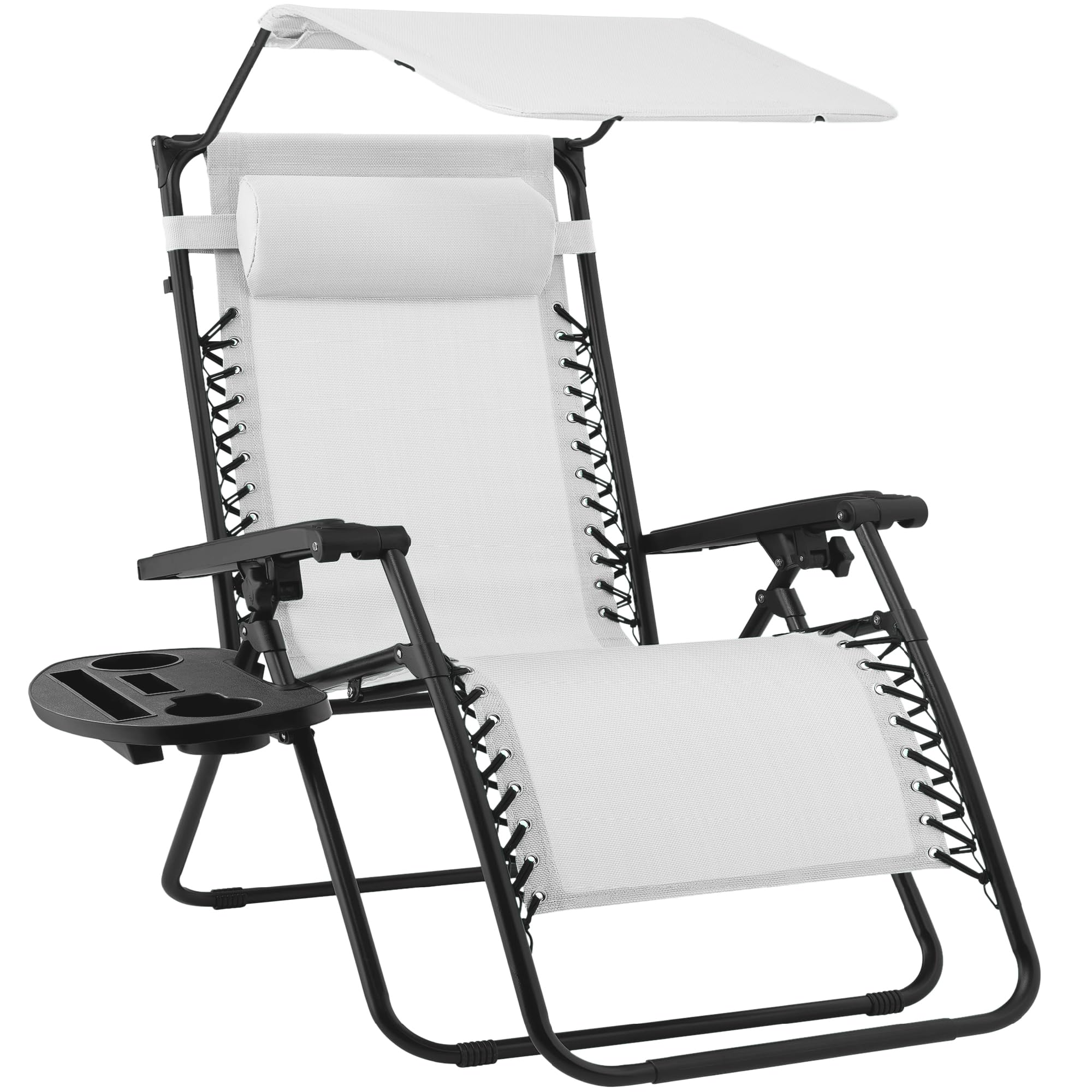Best Choice Products Folding Zero Gravity Outdoor Recliner Patio Lounge Chair w/Adjustable Canopy Shade, Headrest, Side Accessory Tray, Textilene Mesh - Sage Green