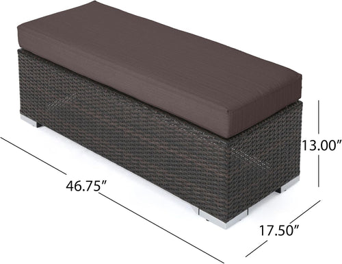 Brown Resin Wicker Outdoor Bench, Iron Frame with Removable Cushion