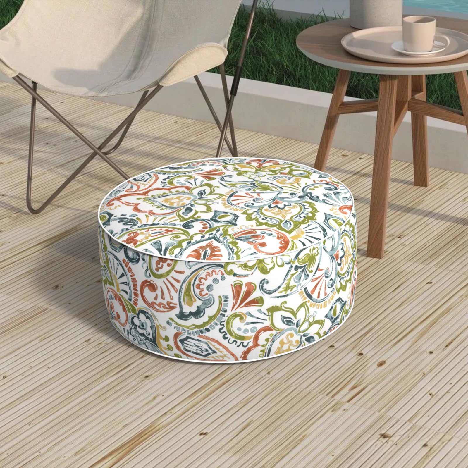 Outdoor Inflatable Stool Ottoman D31”xH14”, All Weather Portable Footrest Stool, Furniture Stool Ottomans for Home Garden Beach, Crayon Shells